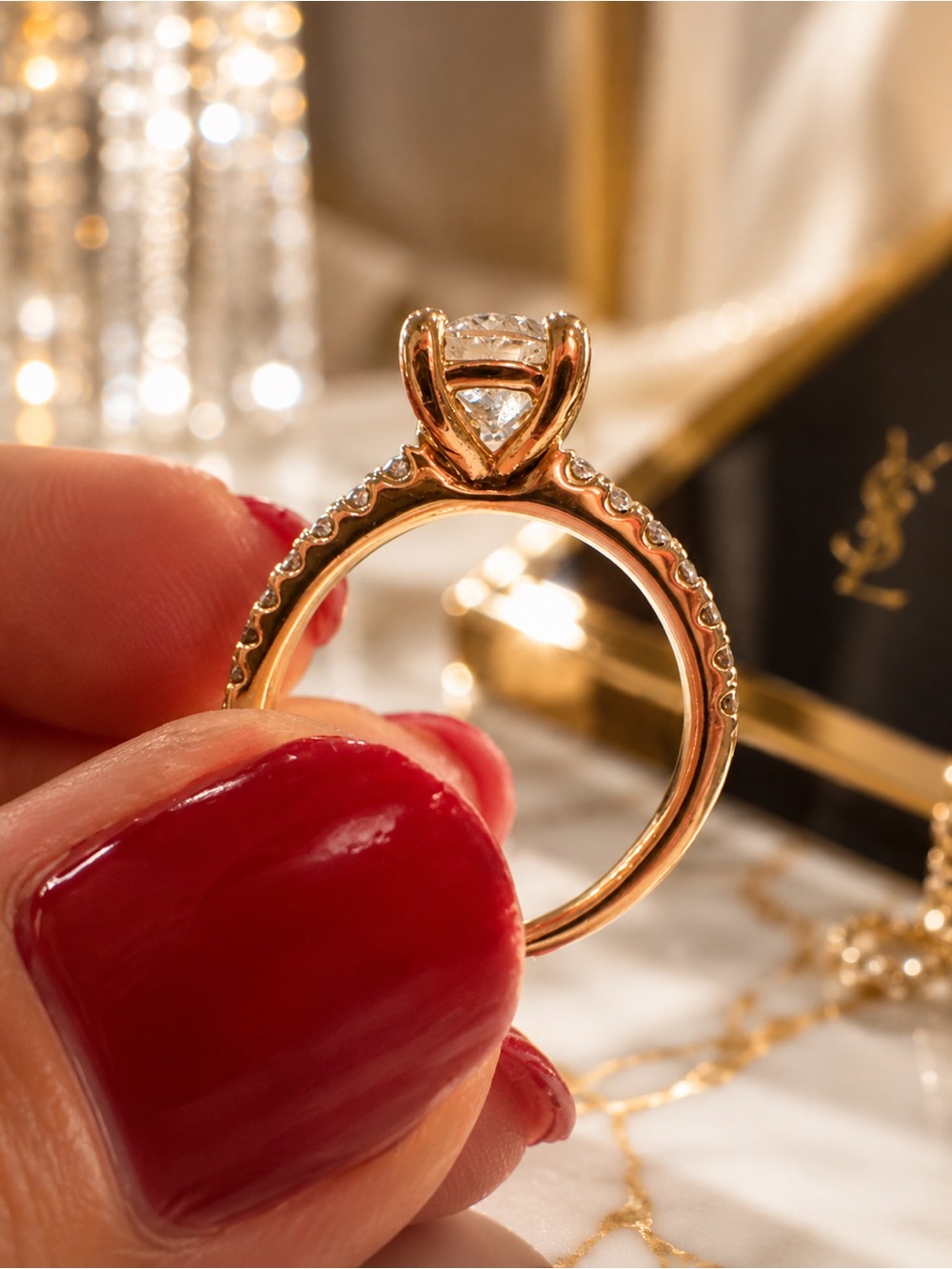 14K Rose Gold Lab Diamond Bridal Set 1.5 CTW Wedding Ring Set Size 8 - Picture 8 of 10